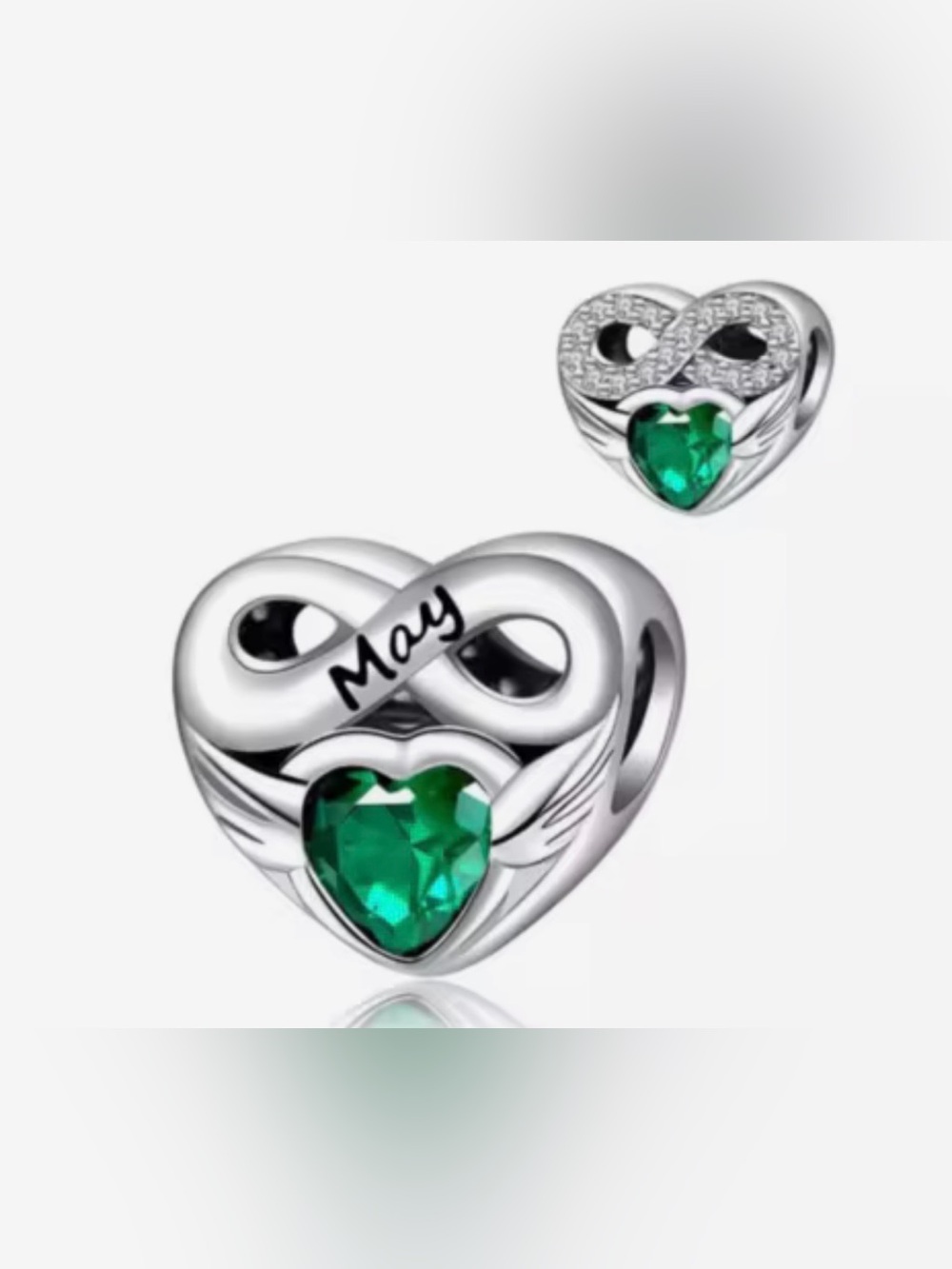 Silver Heart Birthstone Charm for the month of May